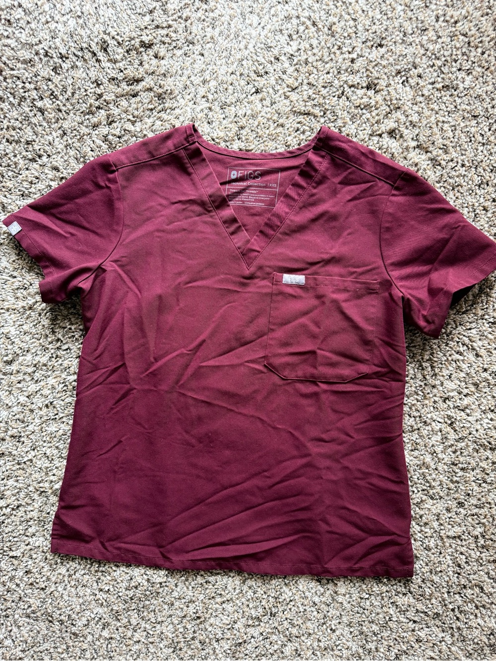 FIGS Burgundy Catarina Scrub Top One Pocket Size XXS Medical Doctor Nurse